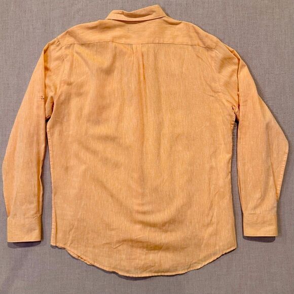 Bachrach Linen Blend Button Down Shirt Orange Long Sleeve Lightweight Casual XL - Picture 7 of 8